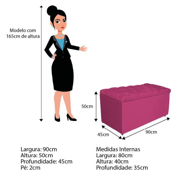 Calçadeira Estofada Liverpool 90cm Solteiro Suede Pink - 4