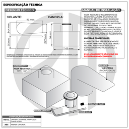 Acabamento para Registro Geral Chuveiro 1.1/2 50mm 1.1/4 Alavanca Quadrado Cromado Banheiro Padrão D - 6