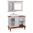 Ver imagem 2 de Gabinete para Banheiro 2 Portas com Cuba e Espelheira Dália 3058 - Off White/imbuia Glazer