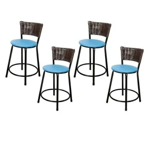 Jogo 4 Banquetas Baixas Para Cozinha Hawai Café Assento Azul