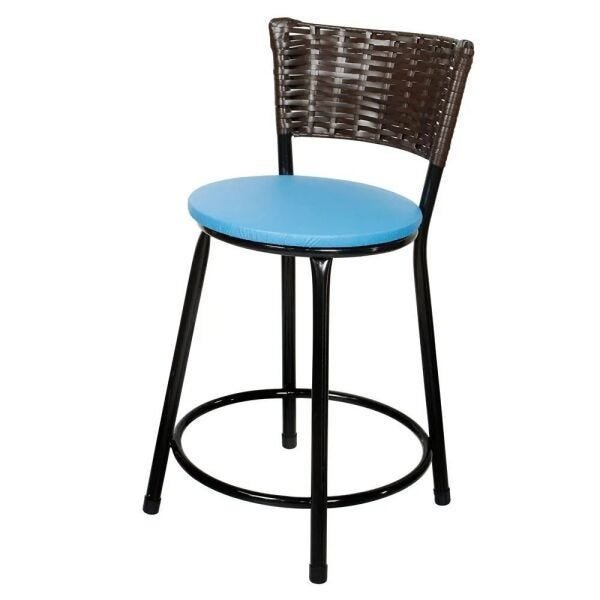 Jogo 4 Banquetas Baixas Para Cozinha Hawai Café Assento Azul - 2