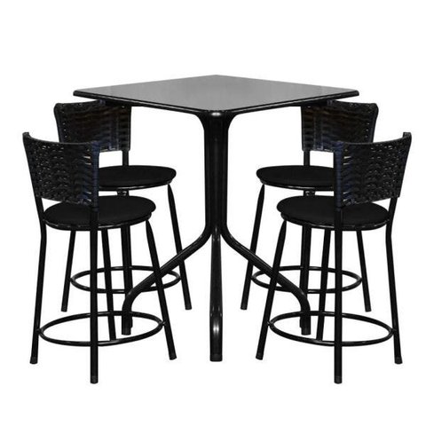 Conjunto Mesa Quadrada 68x68cm Preta com 4 Banquetas Pretas