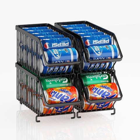 Organizador de Latas Empilhável Kit com 4 Peças Preto para Geladeira e Despensa