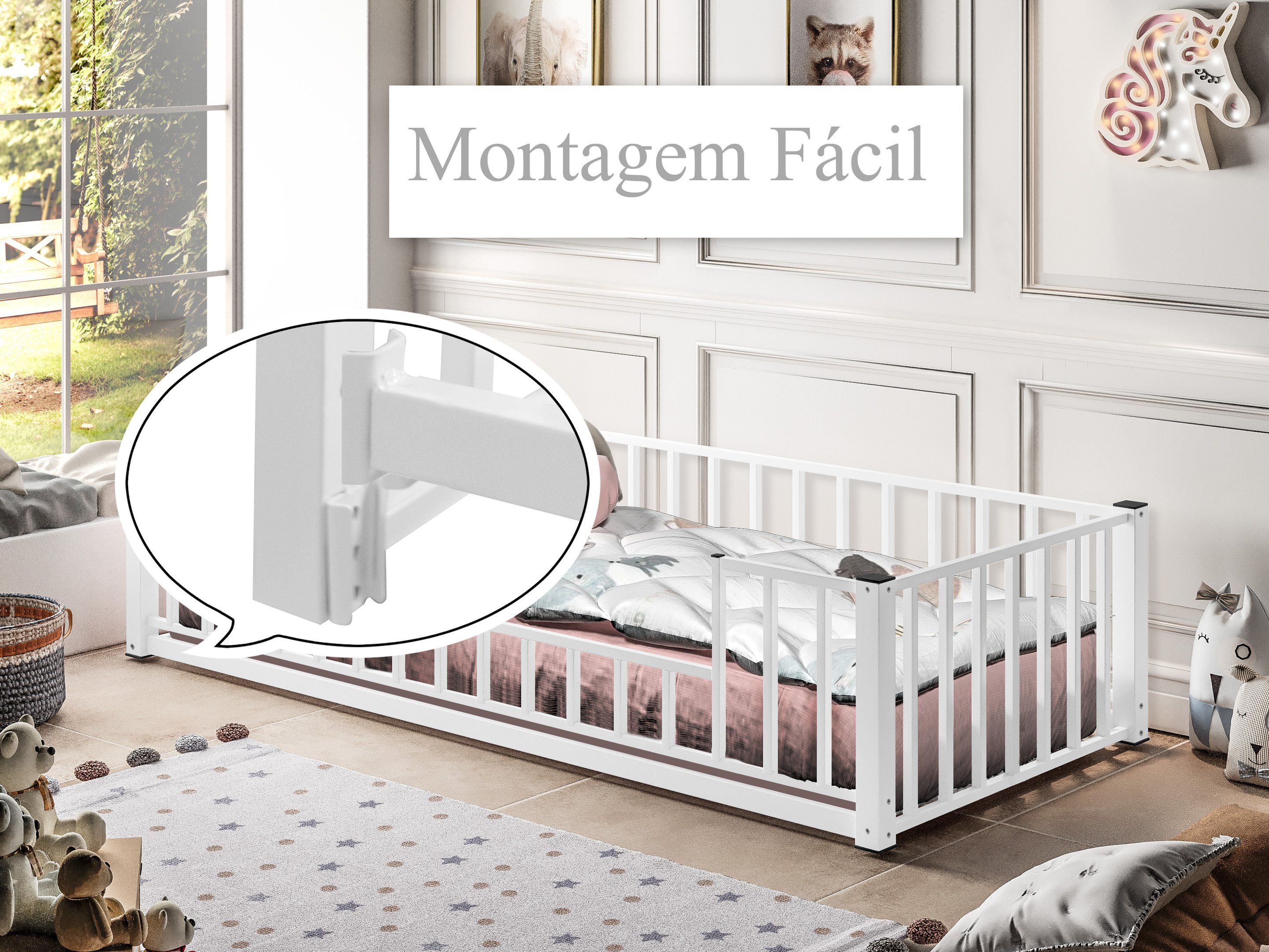 Cama Estilo Montessoriana Solteiro 100% Em Aço- Branco - 3