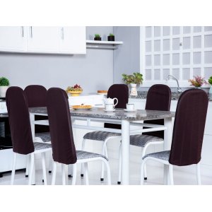 Kit 4 Capas Encosto de Cadeira de Aço Tubular Cozinha Malha Gel com Elástico Marrom