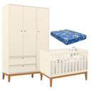 Ver imagem 1 de Berço Americano e Guarda Roupa Unique 3 Portas Off White Eco Wood com Colchão Ortobom - Matic