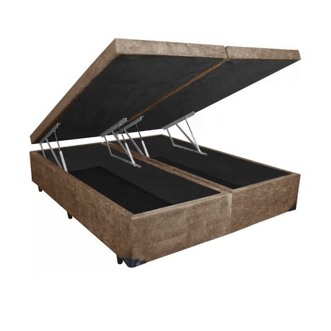 Cama Box Baú Casal Bipartido Acolchões Sintético Bege 41x138x188