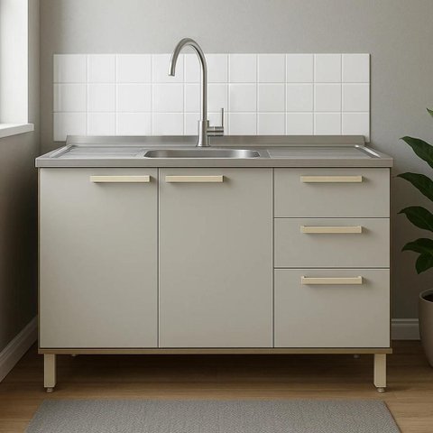 Balcão de Cozinha com Pia Inox 120cm Nádia Mocca/avelã L01 - Mpozenato