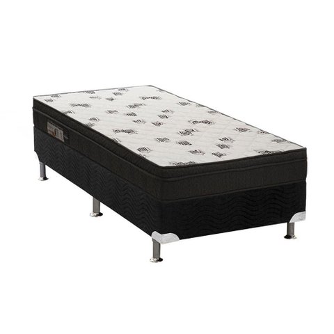 Cama Box Solteiro: Colchão Espuma Ortobom D45 Light Saúde Ortopilow + Base CRC Suede Black(88x188)