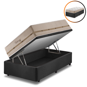 Cama Box Solteiro King Preto + Colchão Molas Superlastic Bahamas 96x203x68cm