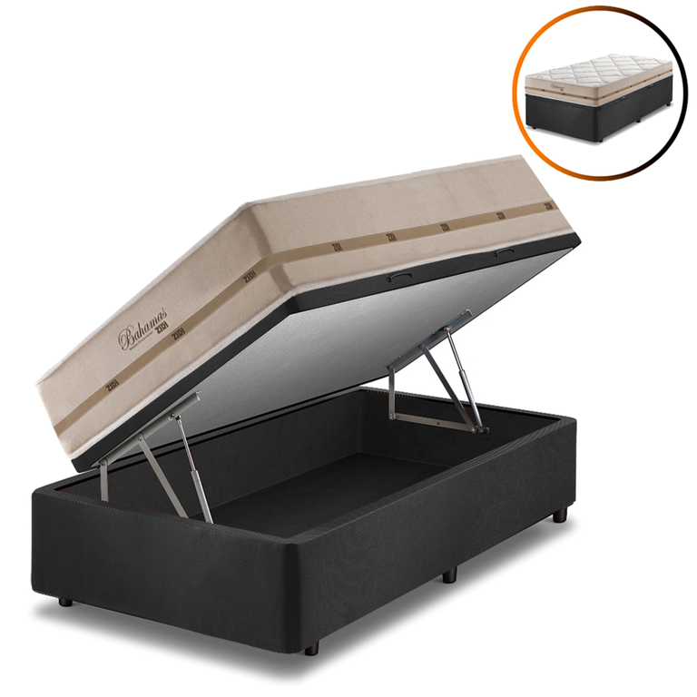 Cama Box Solteiro King Preto + Colchão Molas Superlastic Bahamas 96x203x68cm
