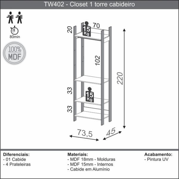 Estante Closet Organizador de Roupas com Prateleiras 100% Mdf - 5