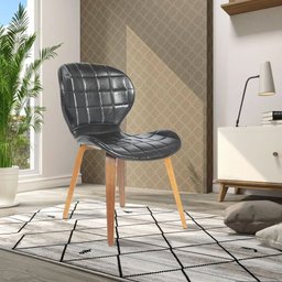 Kit 3 Cadeiras de Jantar Moderna com Tressê Base Madeira Lucy R02 Sintético Preto - Mpozenato - 2