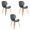 Kit 3 Cadeiras de Jantar Moderna com Tressê Base Madeira Lucy R02 Sintético Preto - Mpozenato - 1