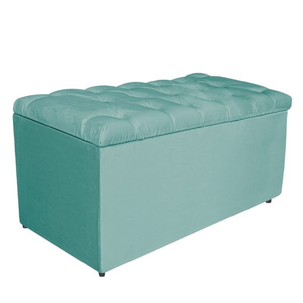 Calçadeira Estofada Liverpool 100cm Solteiro Suede Azul Tiffany - 1