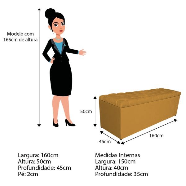 Calçadeira Estofada Liverpool 160cm Queen Size Suede Mostarda - 4