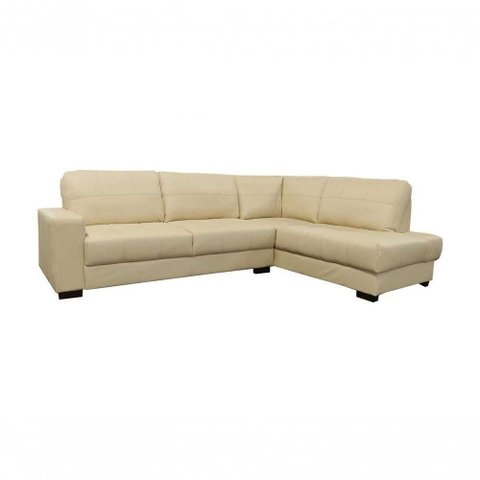 Sofá de Couro Canto Marrocos 3 Lugares com Chaise Direita Manteiga Pigmentado - Mempra Design