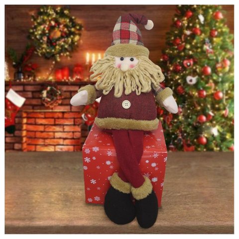 Boneco de Natal Papai Noel Sentado Perna Mole em Tecido