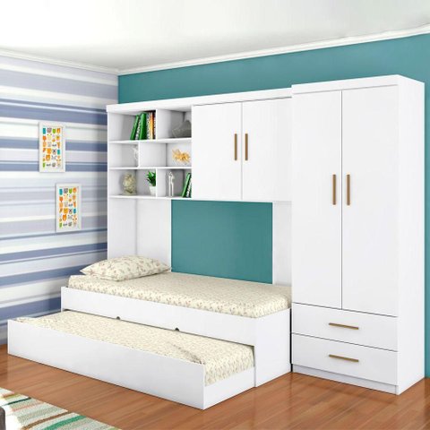 Jogo de Quarto Infantil Theo 2 Portas MDP 73cm Branco Theo Móveis