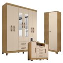 Ver imagem 1 de Guarda Roupa Casal Modena com Espelho 6 Portas e Cômoda Madri Armário Multiuso Versatile Carvalho Am
