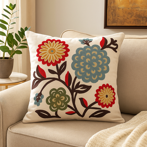 Capa de Almofada em Linho Bordada Luxo Decorativa 43x43 Cm Estampa B