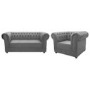 Ver imagem 1 de Kit Poltrona e Namoradeira Chesterfield Ana Suede Cinza