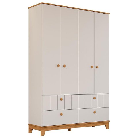 Guarda Roupa Infantil Biscoito 4 Portas e 4 Gavetas Off White/nature - Permóbili Baby