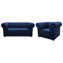 Ver imagem 1 de Kit Poltrona e Namoradeira Chesterfield Ana Suede Azul Marinho