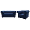 Kit Poltrona e Namoradeira Chesterfield Ana Suede Azul Marinho - 1