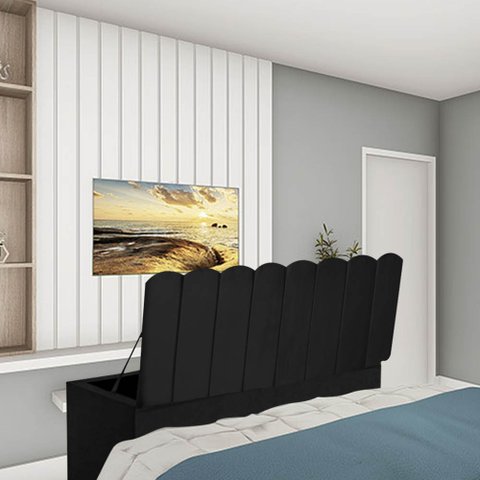 Calçadeora Baú Recamier Solteiro 100CM Alanis Suede Preto - D A DECOR