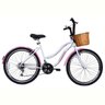 Bicicleta Retrô Vintage Aro 26 18v Feminina Beach Rosa com Branco com Cestinha - 1