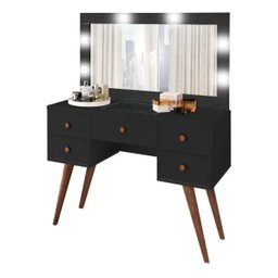 Penteadeira Camarim Arizona Retro Preto Fosco+Banqueta Retro:Preto - 4