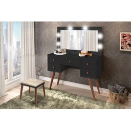 Penteadeira Camarim Arizona Retro Preto Fosco+Banqueta Retro:Preto - 1