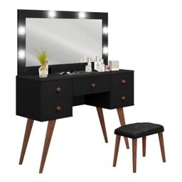 Penteadeira Camarim Arizona Retro Preto Fosco+Banqueta Retro:Preto - 3