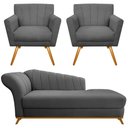 Ver imagem 2 de Kit Diva Recamier Vanessa 140cm Lado Direito e 02 Poltronas Laura Suede Cinza - Amarena Móveis