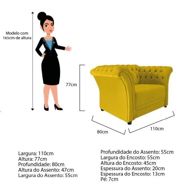 Kit 02 Poltronas e Namoradeira Chesterfield Sofia Corano Amarelo - Doce Sonho Móveis - 6