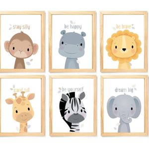 Quadro Infantil Safari 6 Un A4 Vidro e Pendurador