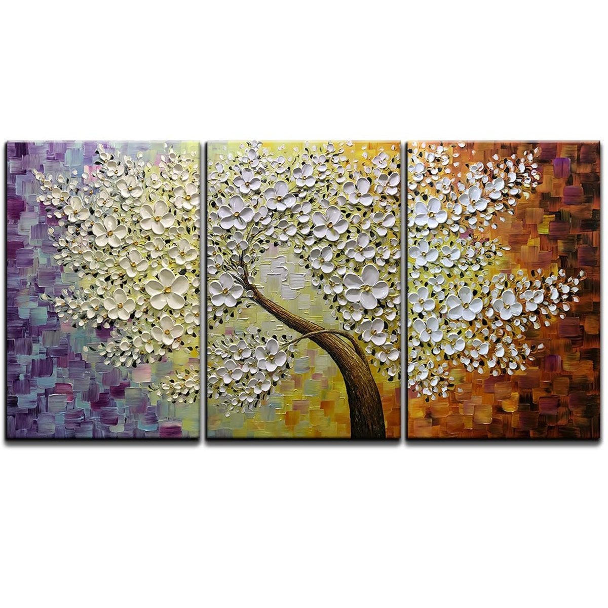 Quadro Pintura Tela árvore pétalas branco flor painéis 5369: 80cm (A) x 120cm (L) - 2