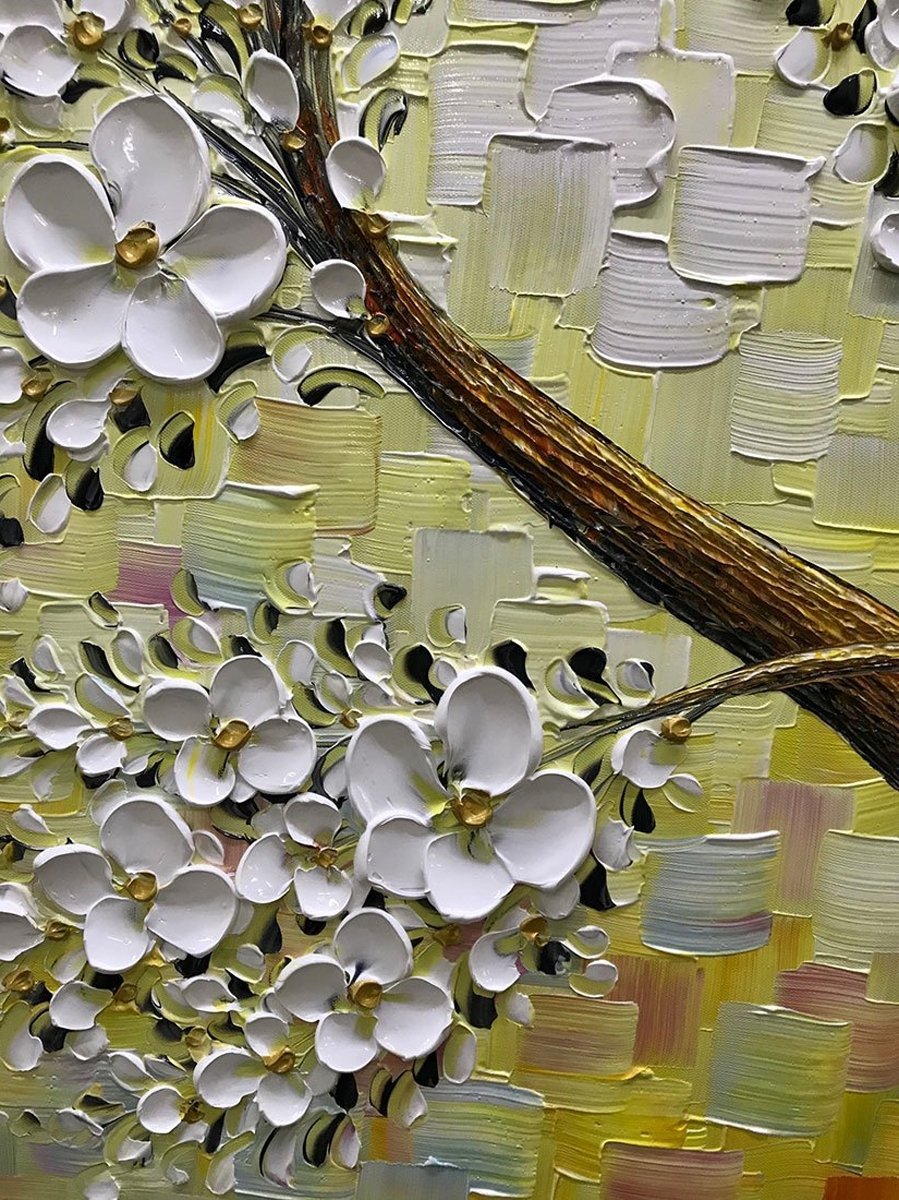 Quadro Pintura Tela árvore pétalas branco flor painéis 5369: 80cm (A) x 120cm (L) - 3