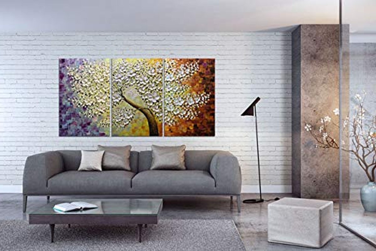 Quadro Pintura Tela árvore pétalas branco flor painéis 5369: 80cm (A) x 120cm (L) - 1
