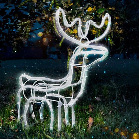 Armação Rena Macho de LED Média 45cm Altura 220V Branco Frio