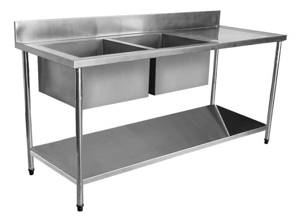 Mesa Pia Aço Inox Industrial com Paneleiro e Duas Cubas 50x40x25 (Esquerdo) - 170x60x80cm - Brascool