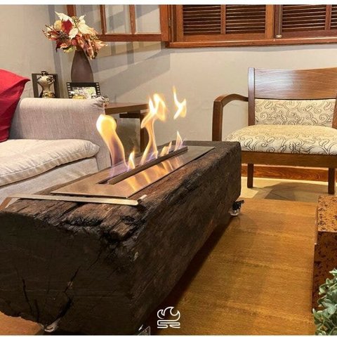 Lareira Ecológica no Dormente com Rodinhas e Queimador em Inox - 70 x 22 cm - Quilotoa