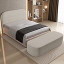 Ver imagem 3 de Cabeceira Cama Box Queen 160cm Lanna com Puff Recamier Doha W01 Linho Bege - Lyam Decor