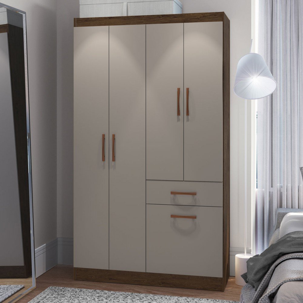 Guarda-Roupa Solteiro Marbella 4 Portas 2 Gavetas Coffee Fumê - Doripel