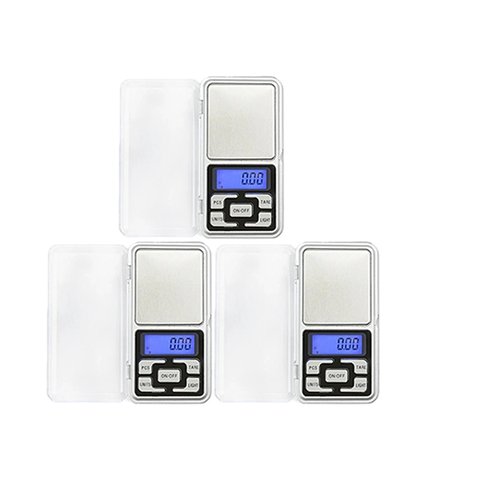 Kit 3 Balanças de Bolso Digitais Pocket Scale de Alta Precisão Eletrônicas Portáteis 500g:prata/únic