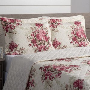Cobre Leito Casal Fascinio 03 Peças - Floral Vermelho