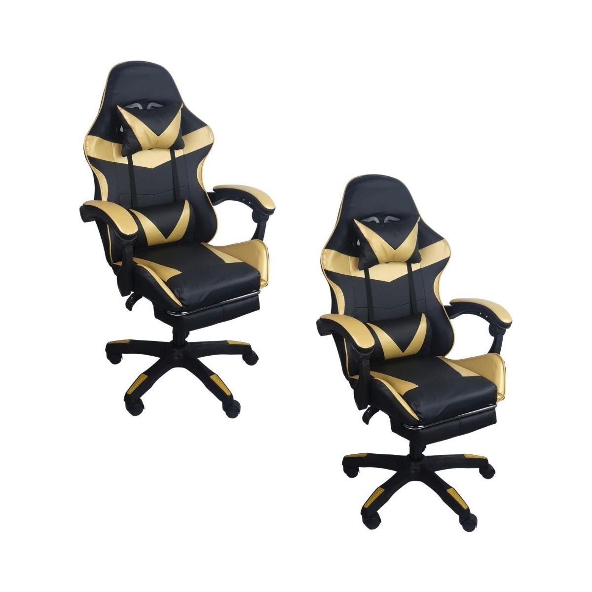 Kit 2 Cadeiras Gamer Stillus Ergonômica com Apoio para Os Pés - Dourada