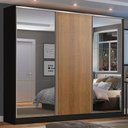 Ver imagem 1 de Guarda Roupa Casal 100% Mdf Madesa Zurique 3 Portas de Correr com Espelhos - Preto/rustic