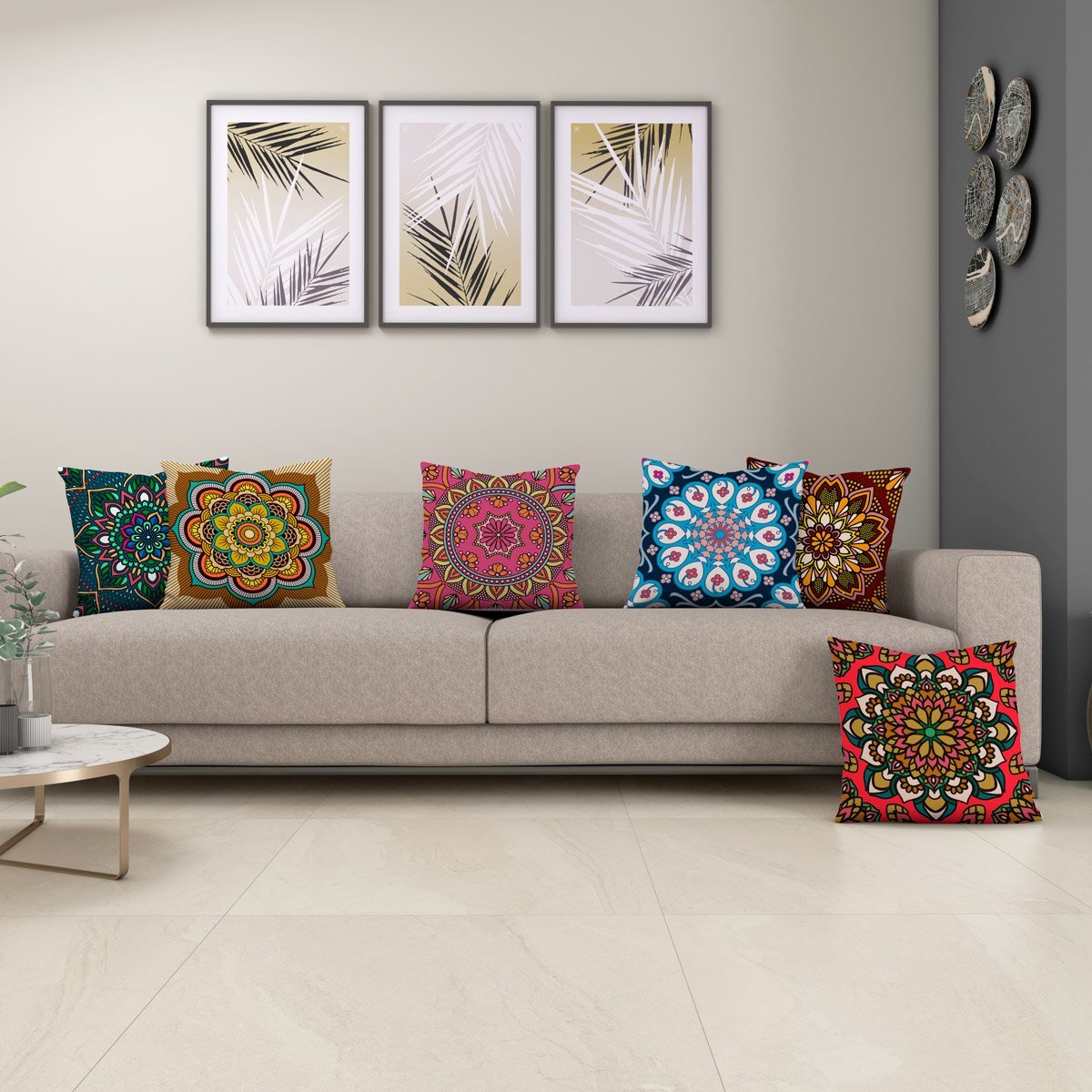 Kit 6 Almofadas Cheias 40cm X 40cm Decorativas Estampadas Digital Coloridas Sala Sofá Quarto Mandala - 2